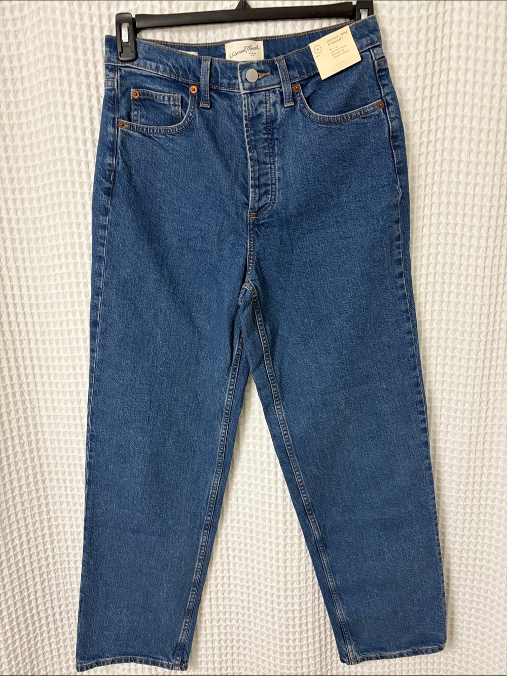 Universal Thread Highest Rise Straight Leg Blue Denim Jeans Button Fly NWT 8